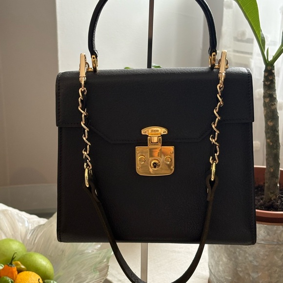 Vintage from 1960 Gucci Lady padlock  top handle black leather 100% authentic - Picture 17 of 17